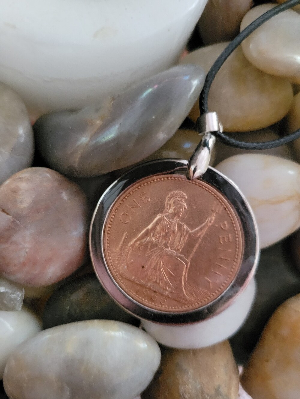 1966 English 1 Penny Coin Pendant, Artisan Vintage Coin Resin Necklace - Picture 13 of 15
